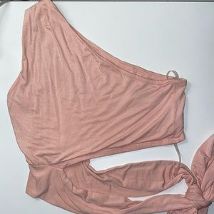 (Dzosa) Pink Tie Cropped Top